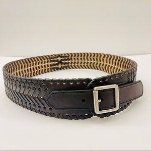 VINCE CAMUTO chocolate brown weaved wide silver hardware Belt SMALL/MEDIUM